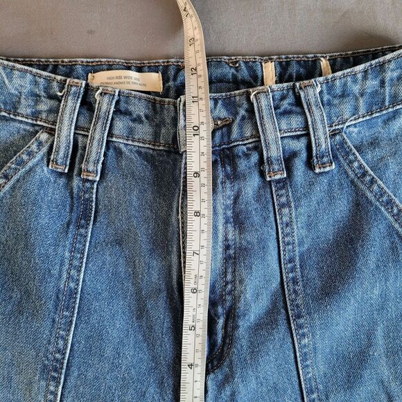 Universal Thread Wide Leg Jeans Womens Size 0 Blue Patch Pockets 90s High Rise - Picture 5 of 9